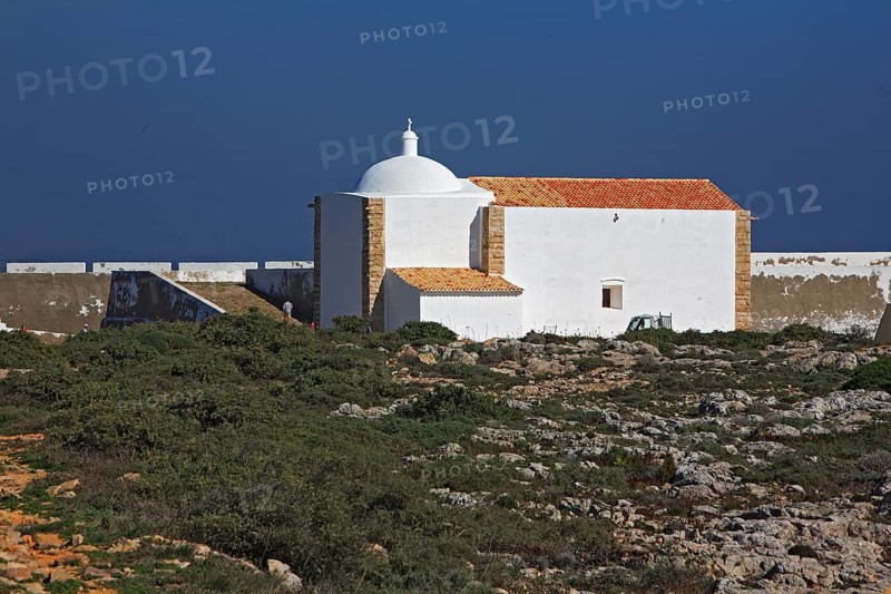 Church and bastion in the Fortaleza de Sagres, Vila do Infante, Sagres, Algarve, Portugal, Europe