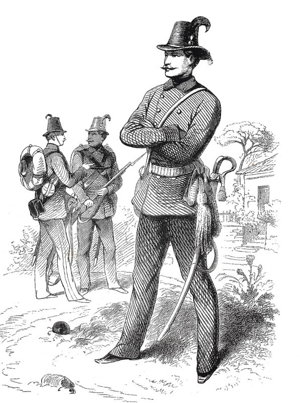 Historical, digitally restored reproduction from a 19th century original, Record date not stated, Members of the Vienna Volunteer Corps, Second Italian War of Independence, c. 1859, Austria, Europe