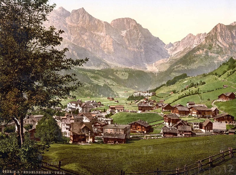 Engelberg Valley and Juchlipass, Bernese Oberland, Switzerland, Historic, digitally restored reproduction from a 19th century original, Record date not stated, Engelberg Valley and Juchlipass, Bernese Oberland, Switzerland, Historic, digitally restored reproduction from a 19th century original, Record date not stated, Europe