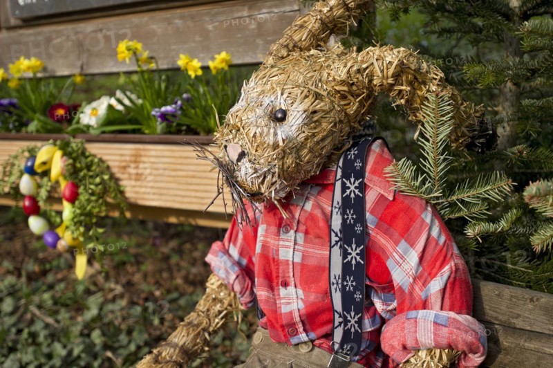 Life-size straw doll, boy as Easter bunny at school, Oberneuching near Erding, Upper Bavaria, Bavaria, Germany, Europe