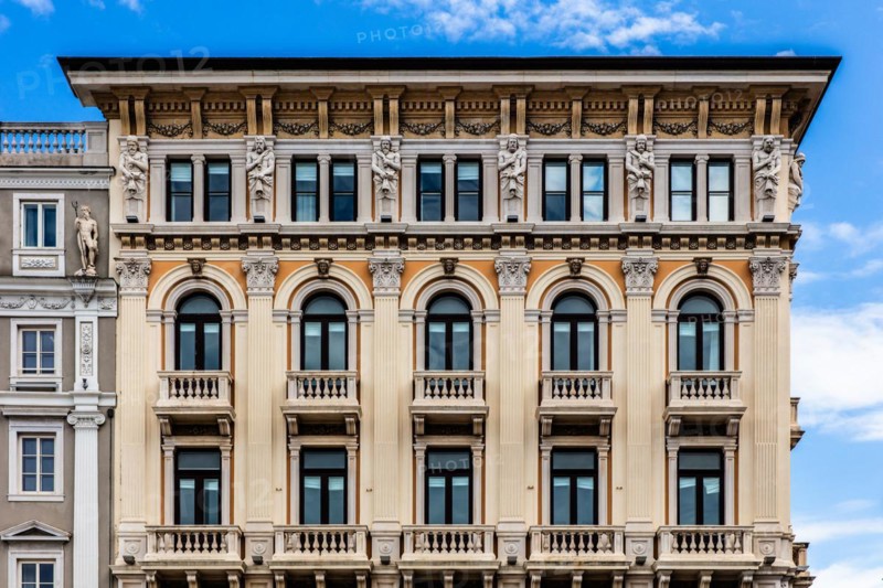 Palazzo Modello, by Giuseppe Bruni, 1873, electic historicism, Piazza Unità d'Italia in the heart of the city, is surrounded on three sides by magnificent neoclassical buildings, Trieste, harbour city on the Adriatic, Friuli, Italy, Trieste, Friuli, Italy, Europe