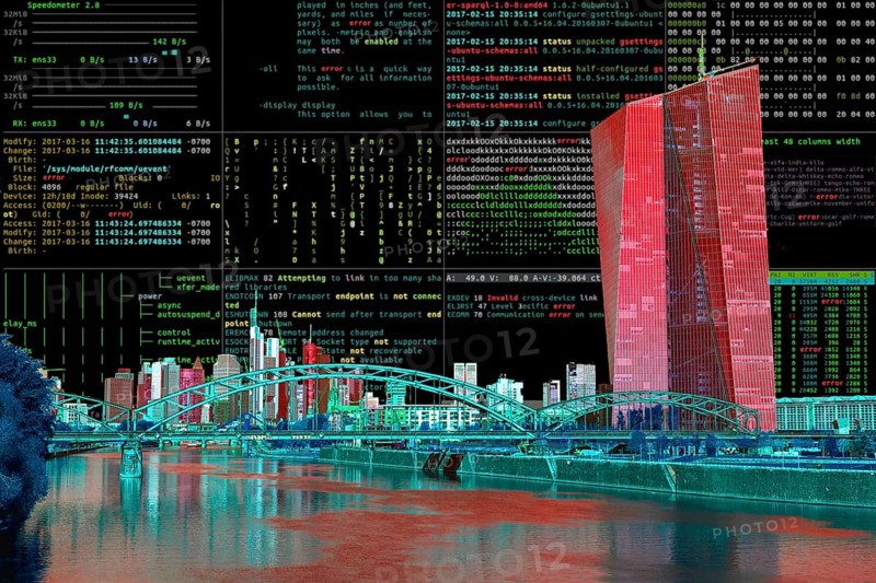 Symbolic image cyberattack, computer crime, cybercrime, computer hackers attack the IT infrastructure of a city, Frankfurt am Main