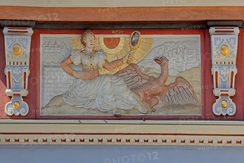 Relief Visius, Visuclus, Visucia, Celtic goddess, allegory, mythology, deity, Celtic, Gallic, arts and crafts, Haus Zum Breiten Herd, fish market, Erfurt, Thuringia, Germany, Europe