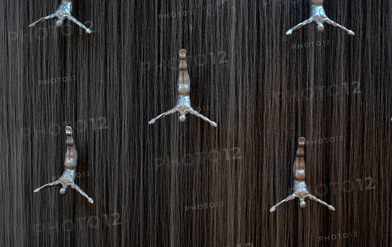 Interior view, The Waterfall, artificial indoor waterfall with life-size jumper sculptures, installation on the pearl diving tradition, Dubai Luxury Shopping Mall, luxury shopping centre, Downtown, Dubai, United Arab Emirates, VAR, Asia