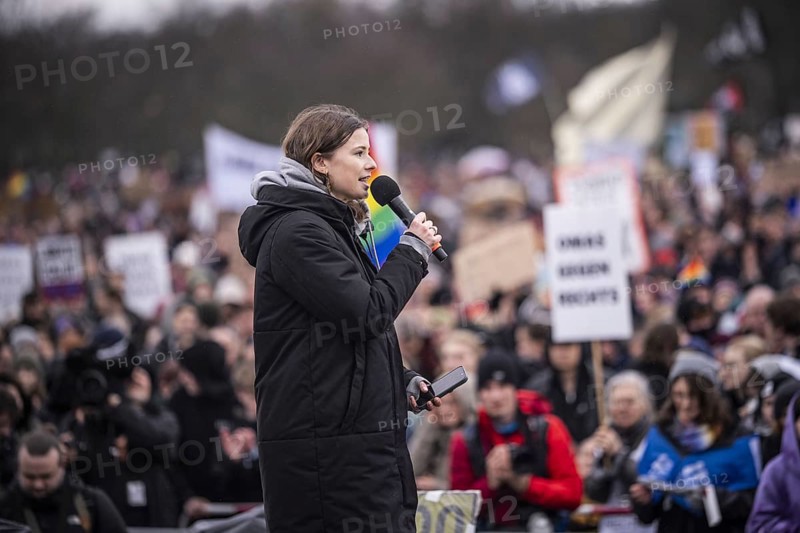 150, 000 people gather around the Bundestag in Berlin to build a human wall against the shift to the right in society. We are the firewall chanted demonstrators from a wide range of social groups. Recordings on 03.02.2024 in Berlin Activist Luisa Neubauer