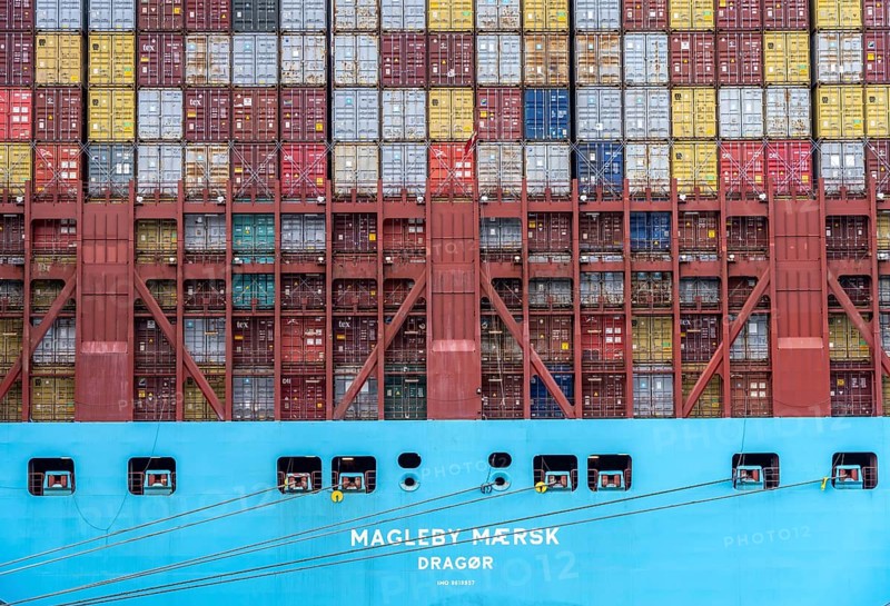 Magleby Maersk container freighter at EUROGATE Container Terminal, Waltershofer Hafen, one of the largest container ships in the world, capacity of 18, 270 TEU, Triple E class, Hamburg, Germany, Europe