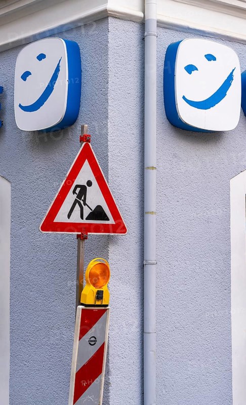 Smiling smiley face above a traffic sign, Bad Reichenhall, Bavaria, Germany, Europe