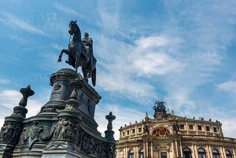King John and Semper Opera House in the Old Town, architecture, attraction, famous, equestrian statue, opera, music, historical, history, architecture, building, UNESCO, World Heritage Site, culture, cultural history, reconstruction, renovation, tourism, city trip, building, baroque, Saxony, Dresden, Germany, Europe