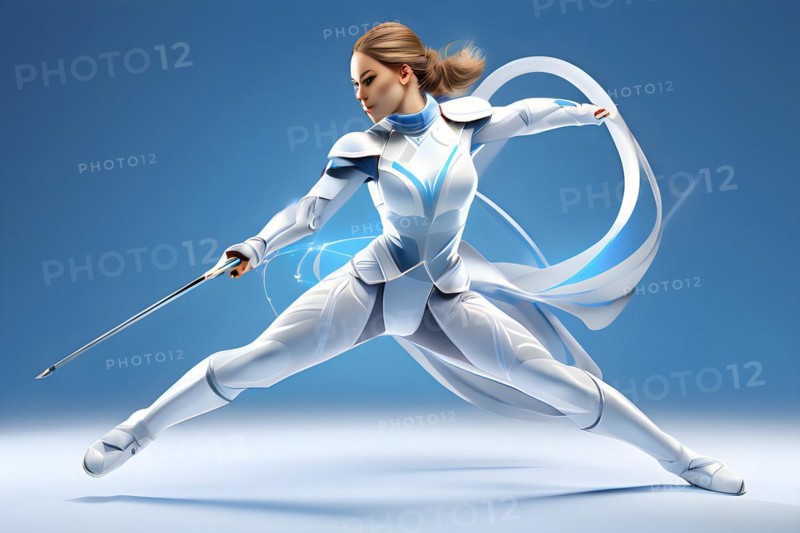 Abstract digital render a fencer morphing into fluid shapes, AI generated, Paris, Paris, Olympic Games