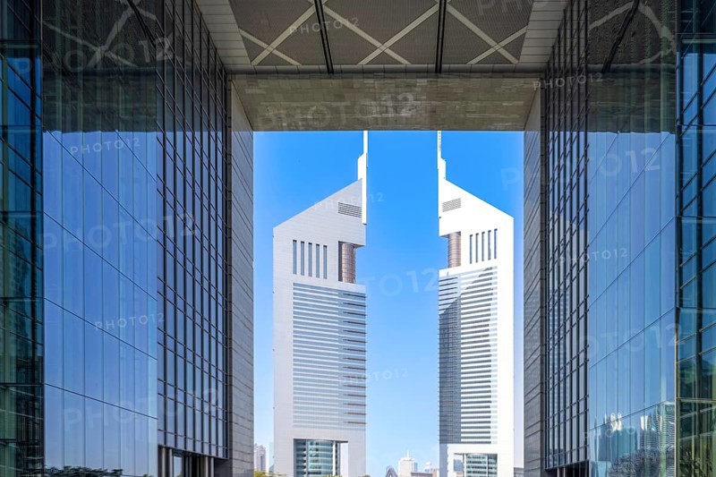 UAE, Dubai downtown financial skyline and business shopping center near Emirate Towers