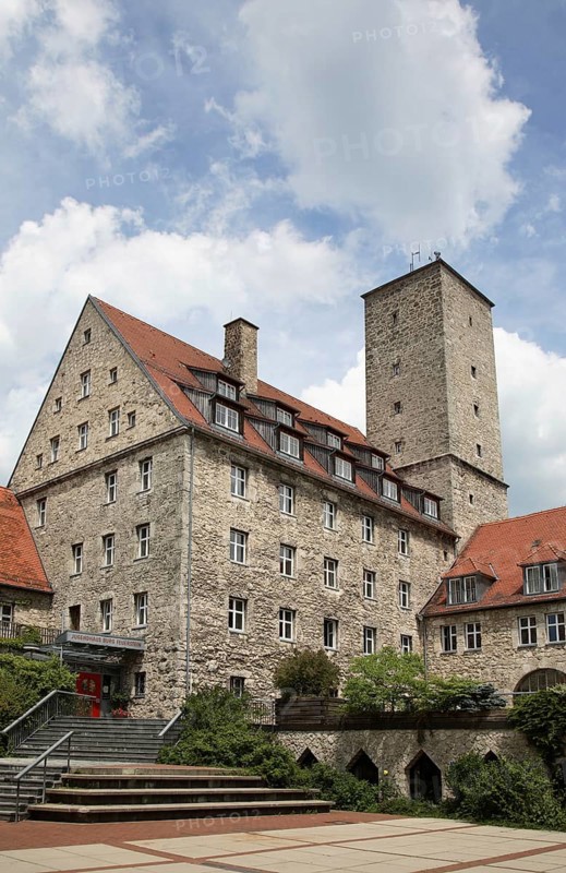 Feuerstein Castle, a modern building ensemble in the style of a castle near Ebermannstadt in the district of Forchheim, Upper Franconia, Bavaria, Germany, Europe