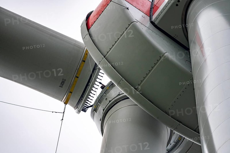 Erection of a wind turbine, wind energy plant, assembly of the third blade, with a crawler lattice crane, wind farm near Hagen, North Rhine-Westphalia, Germany, Europe