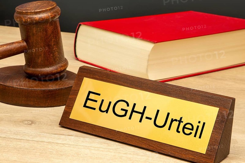 Symbolic image ECJ (European Court of Justice) : Judge's gavel next to a brass plate with the inscription ECJ JUDGMENT (Composing)