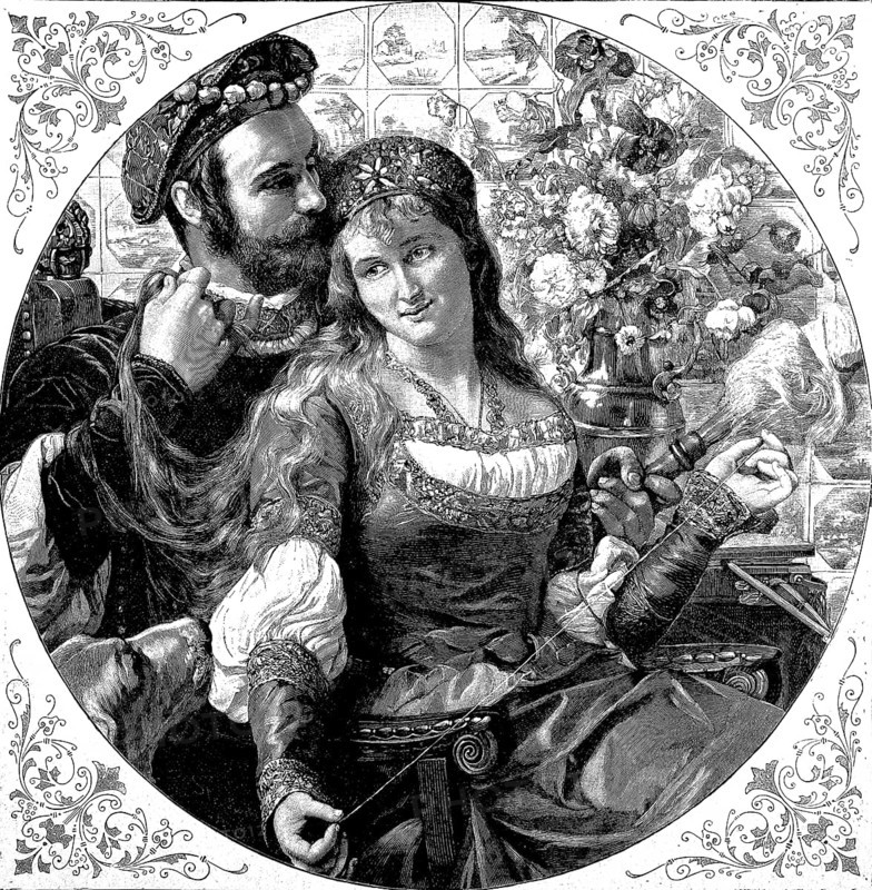 A pair of lovers of the patricians from Gdansk in 1500, Poland, Historical, digital reproduction of an original from the 19th century, Europe