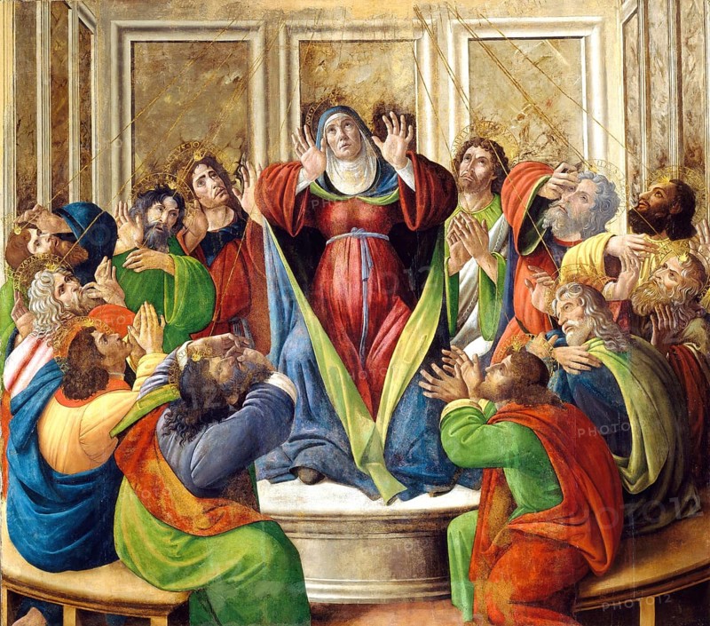 The Descent Of The Holy Ghost (1495-1505), Painting by Sandro Botticelli (1 March 1445, 1510), one of the most important Italian painters and draughtsmen of the early Renaissance, Historic, digitally restored reproduction from an original, Record date not stated