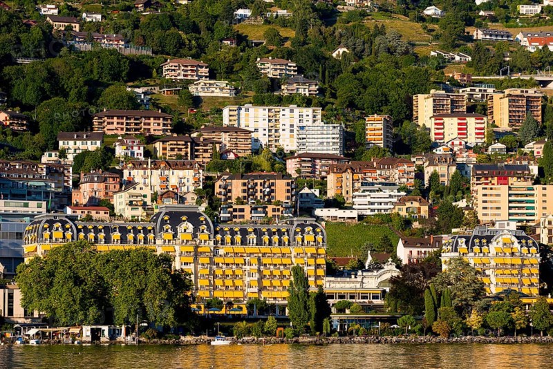 Montreux on Lake Geneva, travel, holiday, hotel, Grand Hotel, Alps, summer, canton, city, cityscape, tourism, Vaud, Switzerland, Europe