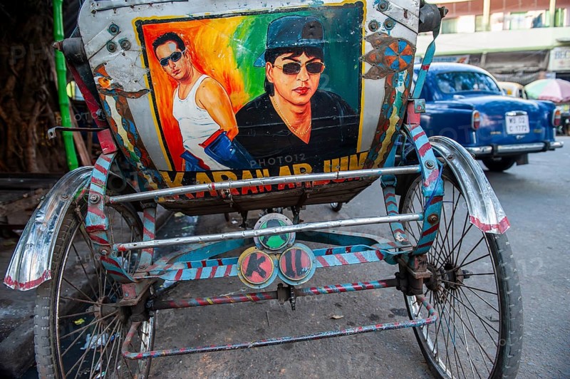 Film star Shah Rukh Khan, hand-painted picture on cycle rickshaw, Calcutta or Kolkata, West Bengal, East India, India, Asia