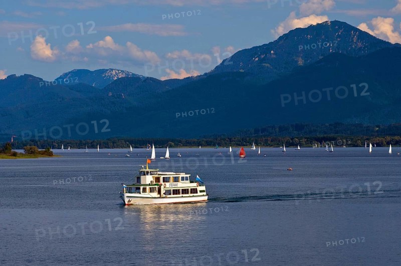 Europe, Germany, Bavaria, Chiemsee, Chiemgau, Prien-Stock, excursion boat, Chiemgau mountains, Prien, Bavaria, Germany, Europe