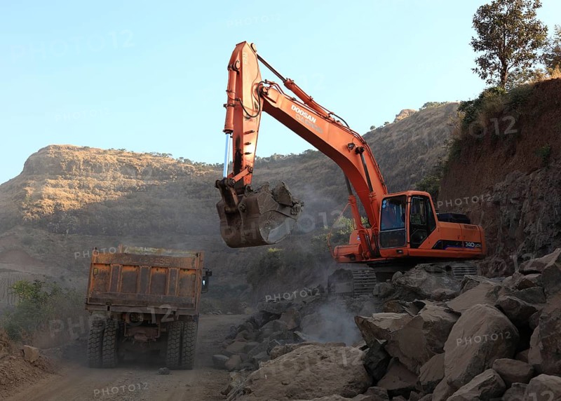In the highlands of Abyssinia, in the Semien Mountains, construction of a new pass road, Ethiopia, Africa