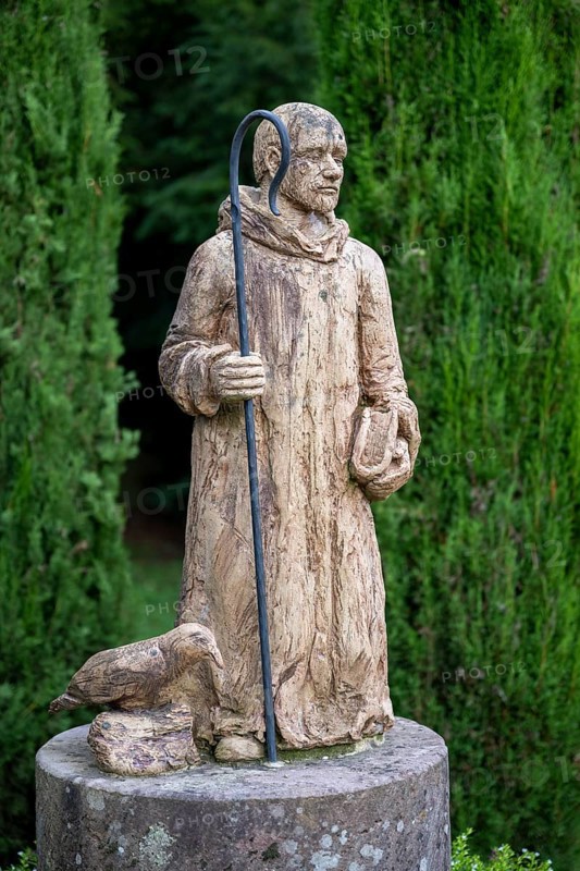 Sculpture of Benedict of Nursia in the monastery garden of the former Benedictine abbey of Gengenbach, Ortenaukreis, Baden-Württemberg, Germany, Europe