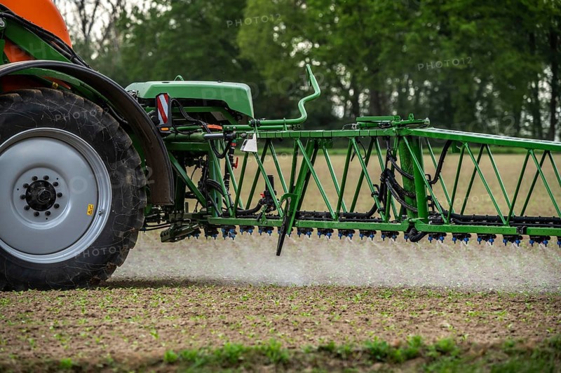 Agriculture, pesticide being sprayed on a field, sugar beet seedlings, North Rhine-Westphalia, Germany, Europe