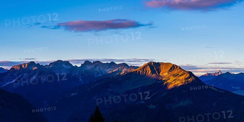 Panorama from Rubihorn, 1957m, to Fellhorn, 2038m, and Söllereck, 1706m, Allgäu Alps, Allgäu, Bavaria, Germany, Europe