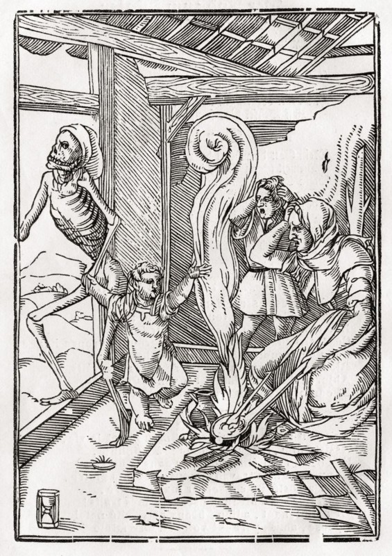 Der Tod holt das Kind nach Hans Holbein dem Jüngeren aus Der Todten Tanz, erschienen in Basel 1843, Death comes for the Child After Hans Holbein the Younger From Der Todten Tanz or The Dance of Death published Basel 1843, Historic, digitally restored reproduction from a 19th century original, Record date not stated