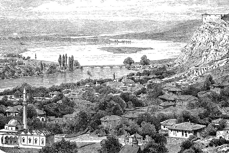 Skutari, today Shkodra, in Albania, in 1880, Historical, digital reproduction of an original from the 19th century