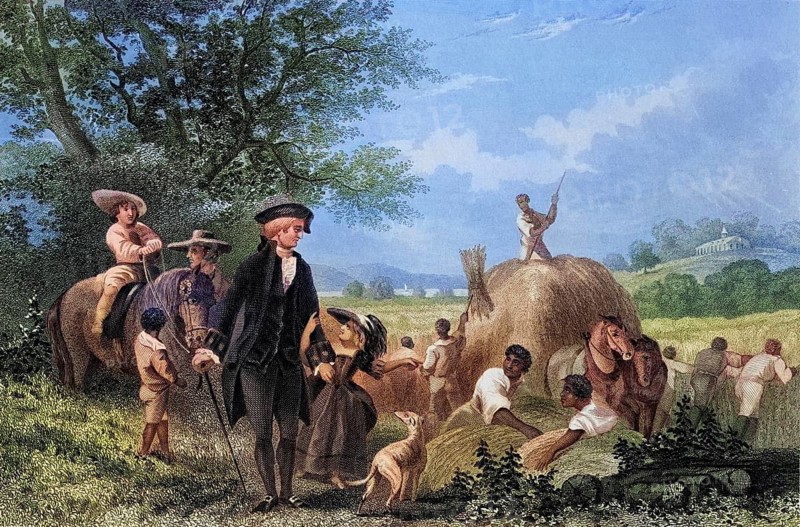 Washington in Mount Vernon, USA, George Washington, 1732-1799, First President of the United States, After a 19th century print by J Rogers after McNevin, Historic, digitally restored reproduction from a 19th century original, Record date not stated, North America
