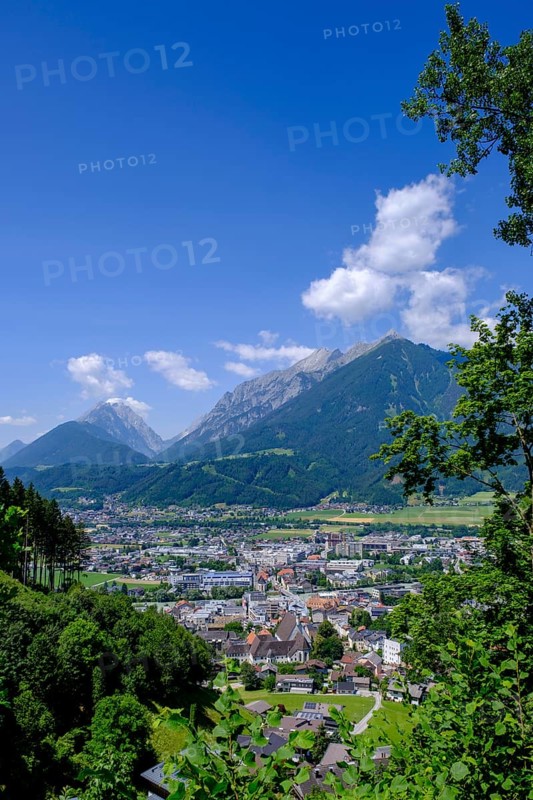 From Frundsberg Castle, view of Schwaz and the Inn Valley, Schwaz, Inn Valley, Tyrol, Austria, Europe
