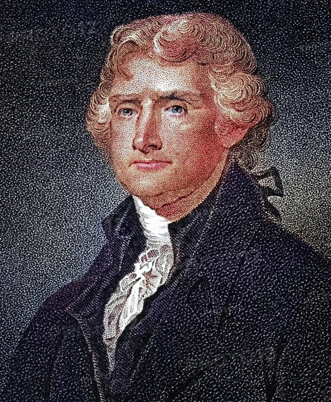 Thomas Jefferson, 1743 to 1826, American statesman and founding father Signer of the Declaration of Independence Nineteenth-century engraving by JB Longacre after a portrait by FIeld after Stuart, Historical, digitally restored reproduction from a nineteenth-century original, Record date not stated