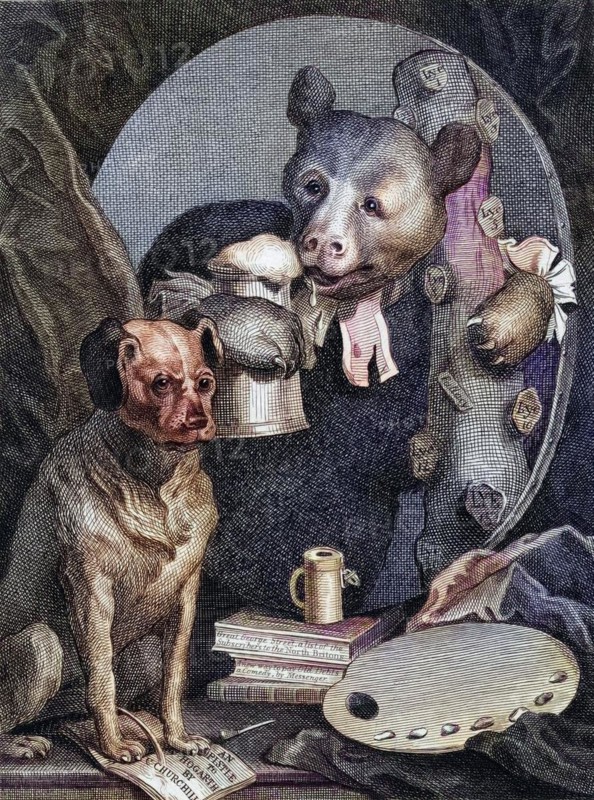 The Bruiser Charles Churchill once the reverend in the character of a Russian Hercules Engraved by J Mills after Hogarth from The Works of Hogarth published London 1833, Historisch, digital restaurierte Reproduktion von einer Vorlage aus dem 19. Jahrhundert, Record date not stated