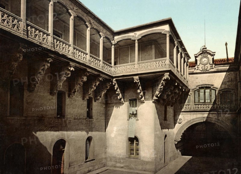 Patio de la Casa de la Salina of Salamanca, Spain, c. 1890, Historical, digitally restored reproduction from a 19th century original, Europe