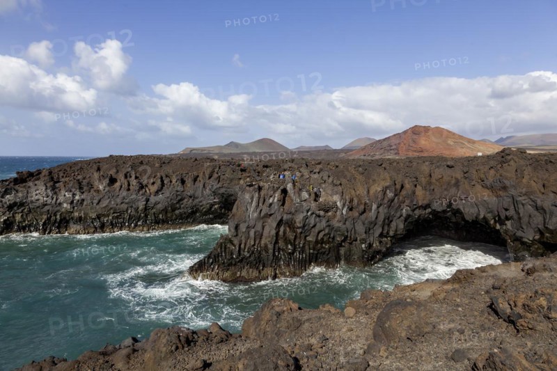 Rocky coast of Los Hervideros, volcanic landscape, Timanfaya National Park, Lanzarote, Canary Islands, Spain, Europe