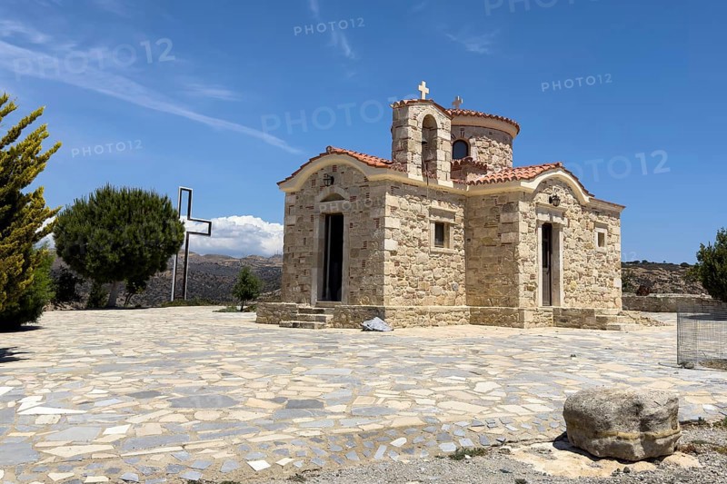 Small church chapel in Byzantine style architectural style on the grounds of Unesco Site Site Orthodox Greek Orthodox Monastery Moni Odigitria, Festos, Crete, Greece, Europe