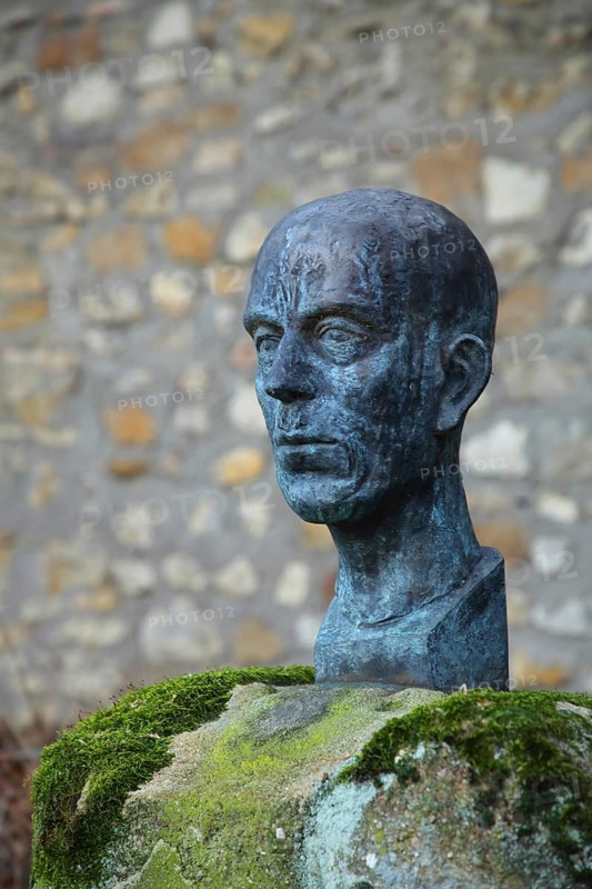 Monument to winegrower Georg Scheu, breeding of the Scheurebe, sculpture, winegrower, breeding, crossing, botany, grape variety, Riesling, Bukettraube, white wine variety, wine variety, Alzey, Rhine-Hesse region, Rhineland-Palatinate, Germany, Europe