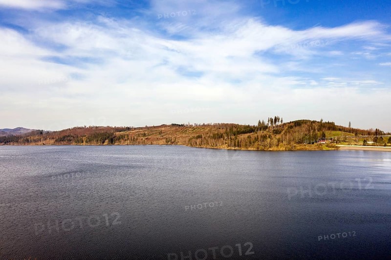 Dam of the Granetal dam. The dam has a capacity of 46.4 million cubic metres of water, Langelsheim, 07.04.2023