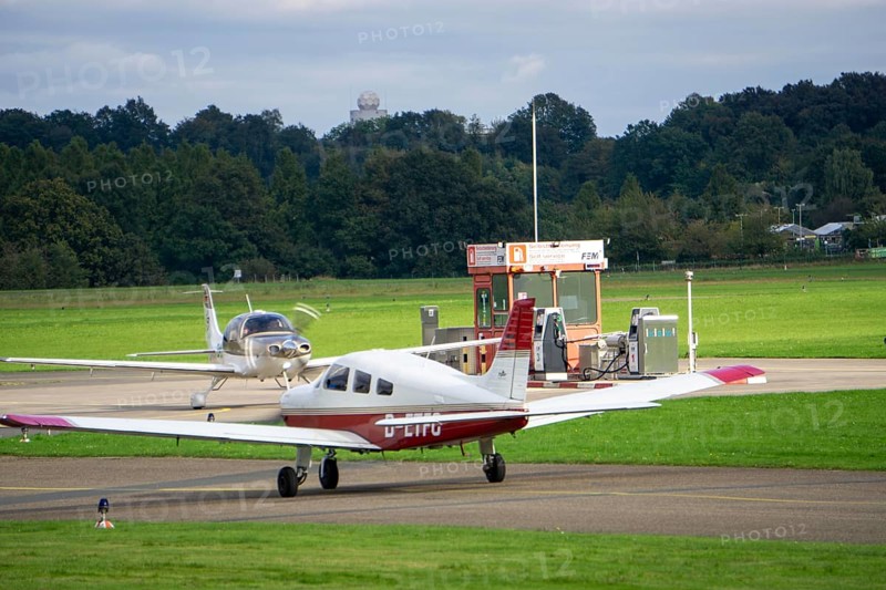 Mülheim-Essen airfield, commercial airfield in the south of Essen and in the east of Mülheim an der Ruhr, for leisure and business aviation, self-service petrol station for aircraft, North Rhine-Westphalia, Germany, Europe