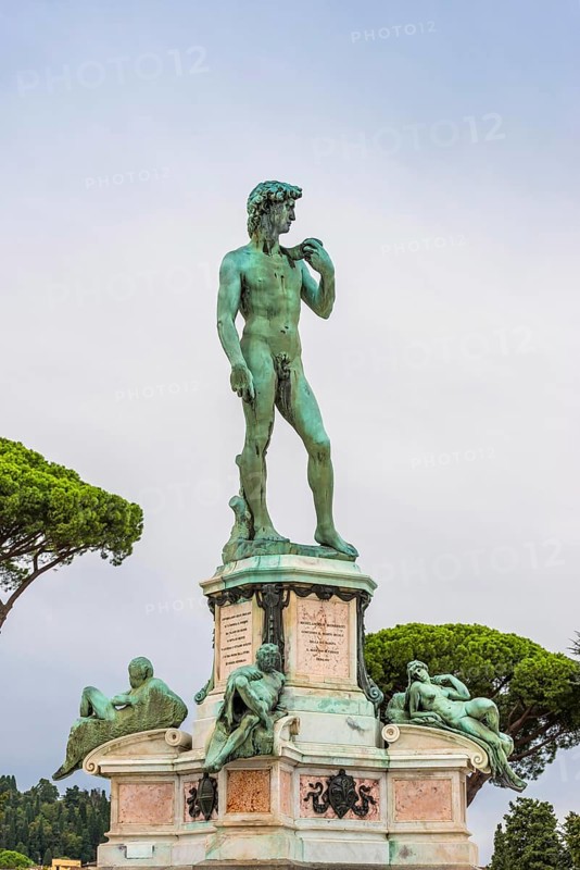 Statue of David in Piazza Michelangelo, travel, tourism, sculpture, history, culture, Florence, Italy, Europe