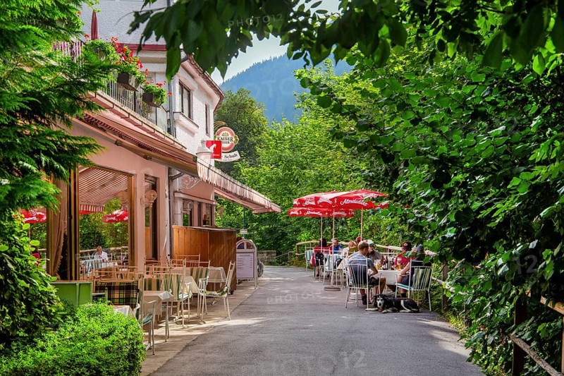 Café terrace of the traditional Café Schuh on the Kaiserpromenade, Bad Gastein, Gastein Valley, Hohe Tauern, Pongau, Salzburg Province, Austria, Europe