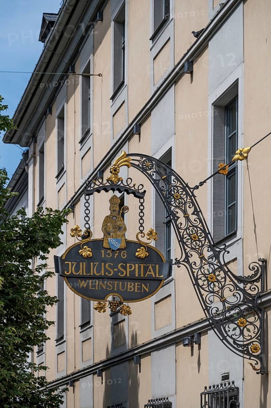 Wrought iron nose plate from the Julius-Spital wine taverns, Würzburg, Lower Franconia, Bavaria, Germany, Europe