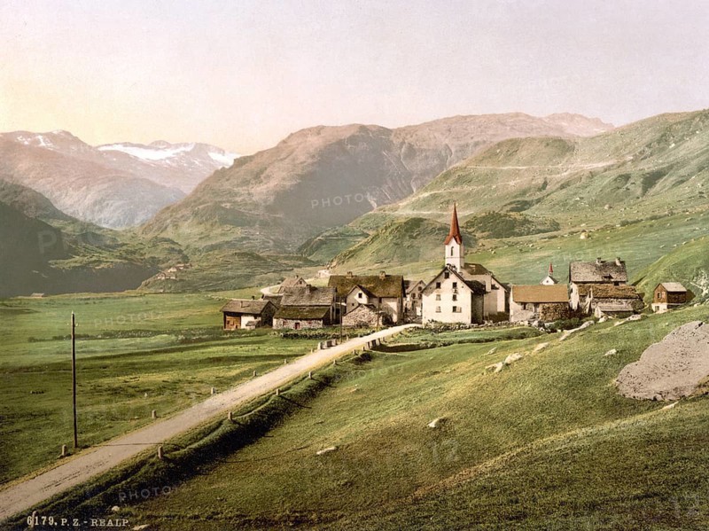 Furka Pass, Realp, general view, Bernese Oberland, Switzerland, Historic, digitally restored reproduction from a 19th century original, Record date not stated, Furka Pass, general view, Bernese Oberland, Switzerland, Historic, digitally restored reproduction from a 19th century original, Record date not stated, Europe