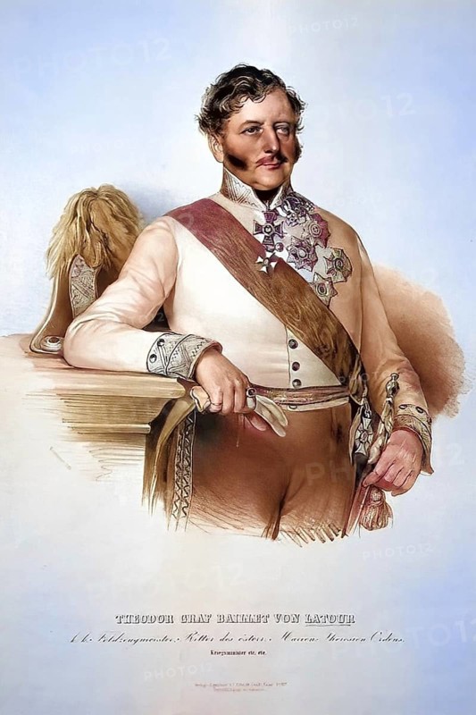 Count Theodor Baillet de Latour (born 15 June 1780 in Linz, died 6 October 1848 in Vienna) was Imperial and Royal Privy Councillor, Chamberlain, Officer (Feldzeugmeister) and Minister of War, Historical, digitally restored reproduction from a 19th century original, Record date not stated