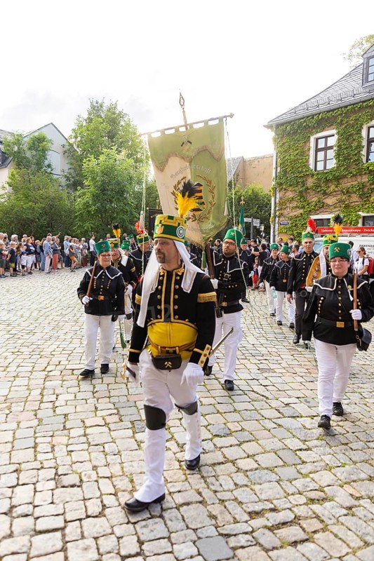 The so-called Bergstreittag is a beautiful centuries-old tradition and is celebrated on 22 July, the church memorial day and former feast day of Mary Magdalene in Schneeberg. The four quarterly sermons introduced in 1649 remained in place until 1845. These sermons were then abolished in favour of a single day, 22 July, which fell on Mary Magdalene. The Freiberg Mining Office recommended that this day should be celebrated with a festival and a mountain parade. In 1846, the Royal Ministry of Finance issued a decree to celebrate St Mary Magdalene's Day with a sermon and a magnificent mountain procession. The last major procession took place in July 1913. The First World War put an end to these processions. The tradition was not revived until July 1933, 528th Bergstreittag, church service in St Wolfgang's Church, Schneeberg, Saxony, Germany, Europe