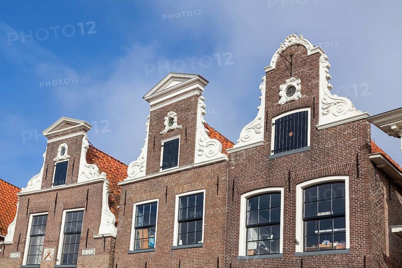 Facades of historic gabled houses, Blokzijl, Province of Overijssel, Netherlands
