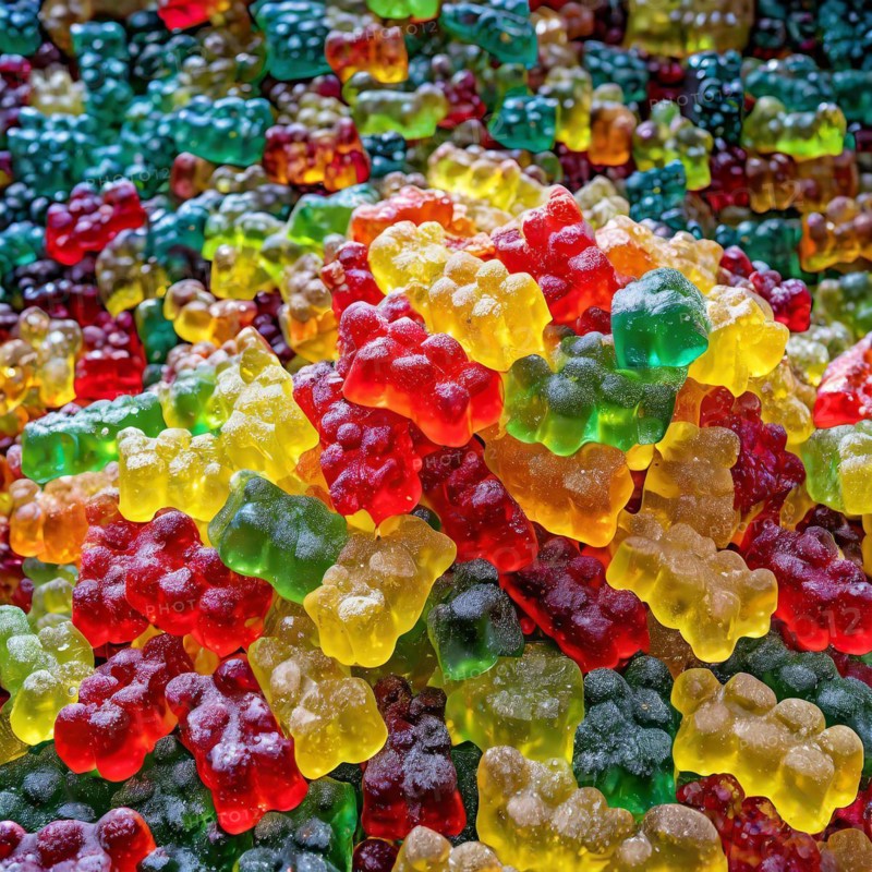 Close-up of many gummy bears creating a colourful pattern, gummy bears, AI generated, AI generated