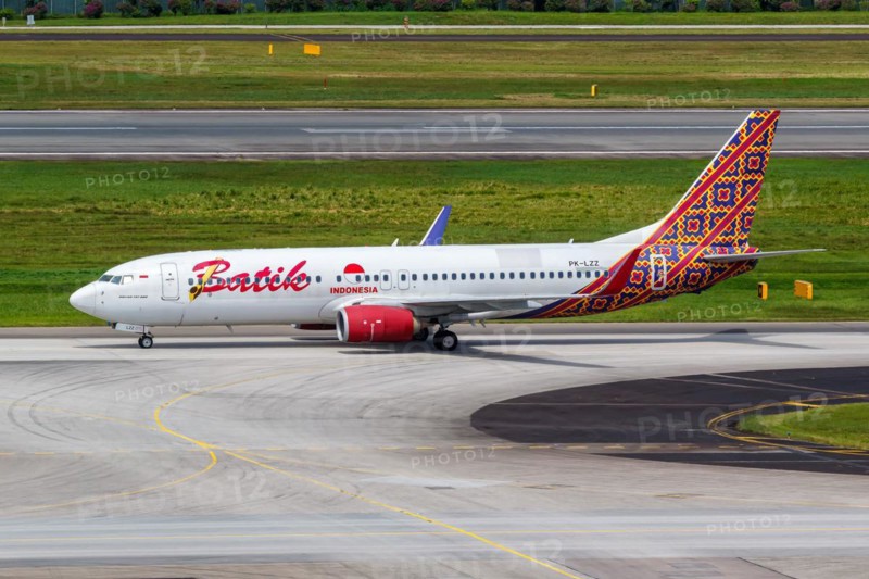 A Boeing 737-800 aircraft of Batik Air Indonesia with the registration PK-LZZ at Changi Airport, Singapore, Asia