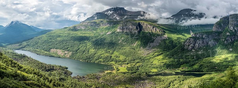 Panoramic view over valley Innerdalen with lake Innerdalsvatn, Norway, Europe