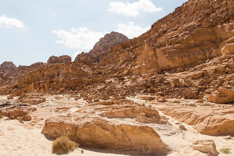 White canyon with yellow rocks, sunny day. Egypt, desert, the Sinai Peninsula, Nuweiba, Dahab