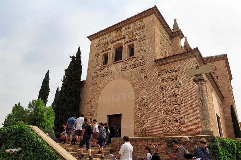 Church of Santa Maria de la Encarnacion, staircase with tourists, architecture, Mudejar style, Alhambra, Granada, Andalusia, Spain, Europe